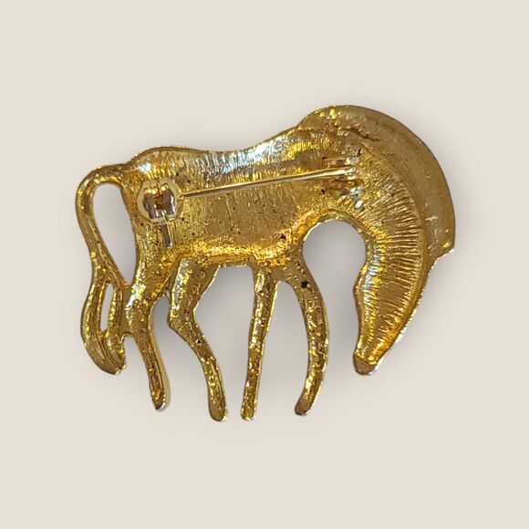 Vintage Textured Inlay Gold Zebra Brooch Pin Estate - Picture 2 of 7